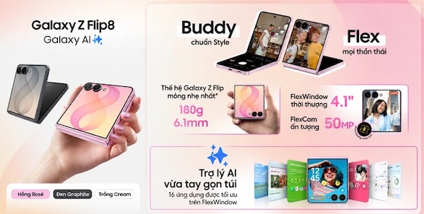 Samsung Galaxy Z Flip 8 12GB:256GB – Điện thoại gập thời thượng với Galaxy AI, hiệu năng mạnh mẽ và thiết kế đẳng cấp